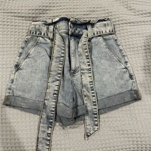 Express Light Blue Jean Shorts with Tie Belt